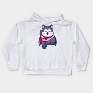 Cute super hero husky flying cartoon Kids Hoodie